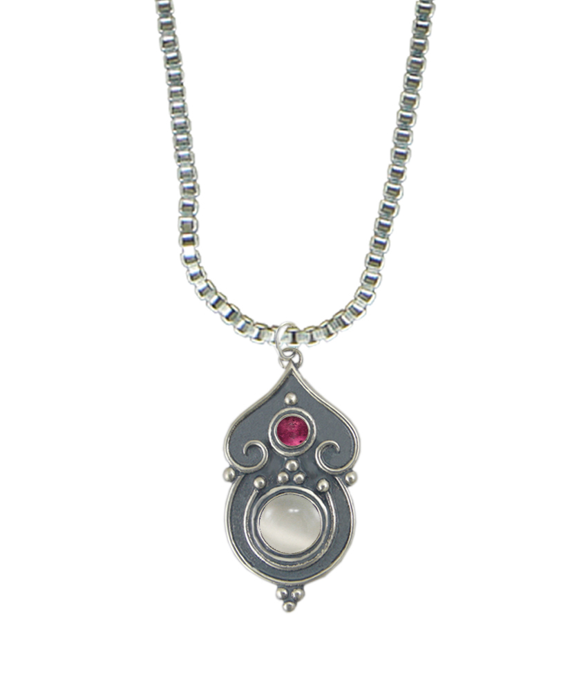 Sterling Silver Necklace White Moonstone And Pink Tourmaline